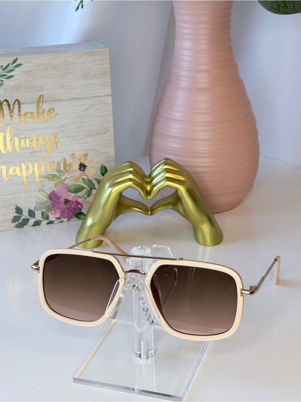Ghanda Beige Frame Brown Lens Sunglasses